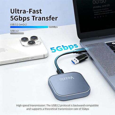 Vezzio 512GB Magnetic Portable SSD, USB3.2 Gen2x2 510MB/s, Aluminium Alloy in Saudi Arabia
