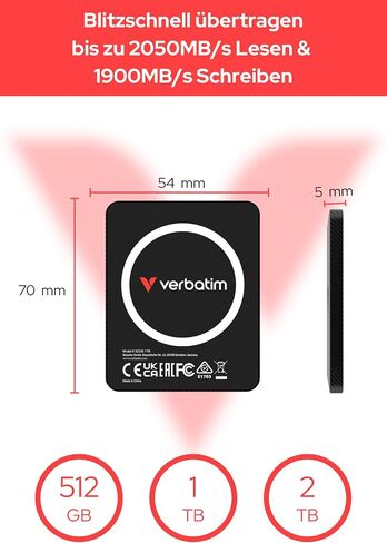 Verbatim Snapback SSD 512GB, Magsafe, External SSD, Supports Apple ProRes 4K, USB 3.2 Gen 2x2, up to 2050MB/s Read & Write, External Hard Drive with 2 USB-C Cables, for iPhone 17, Android, PC & Mac in Saudi Arabia