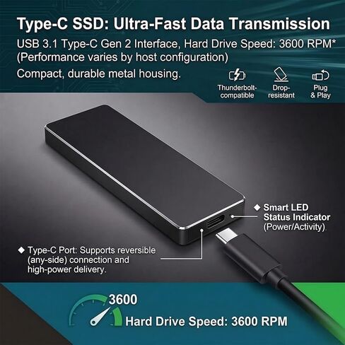 Portable Mobile Intelligent Backup Disk, 64 GB High Capacity External Storage for Photos Videos, USB 3.1 Type-C Interface Memory Extender, Black in Saudi Arabia