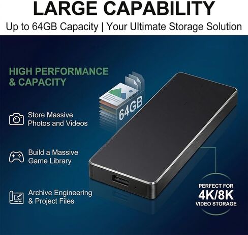 Portable Mobile Intelligent Backup Disk, 64 GB High Capacity External Storage for Photos Videos, USB 3.1 Type-C Interface Memory Extender, Black in Saudi Arabia