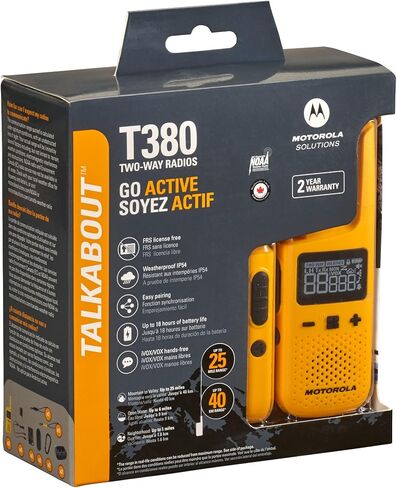 Motorola Solutions, Portable FRS, T380, Talkabout, Two-Way Radios, Rechargeable, W/ Charging Dock, 22 Channel, 25 Mile, Yellow, 2 Pack in Saudi Arabia