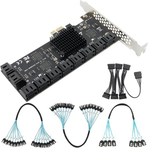 PCIE x1 SATA Card 20 Ports, PCI Express SATA3.0 6Gbps Controller Expansion Card with 20 inches SATA Bundle Cables,Without Raid, Boot as System Disk Support HDD or SSD in Kuwait