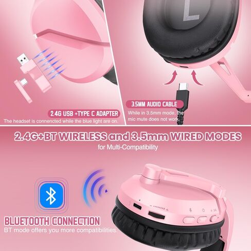 WolfLawS Wireless Gaming Headset with Mic for PS5 PC PS4, Pink in Kuwait