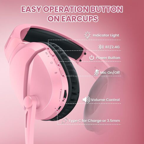 WolfLawS Wireless Gaming Headset with Mic for PS5 PC PS4, Pink in Kuwait