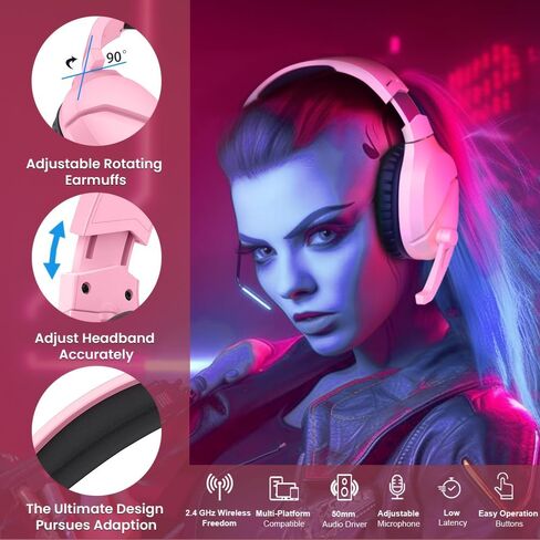 WolfLawS Wireless Gaming Headset with Mic for PS5 PC PS4, Pink in Kuwait