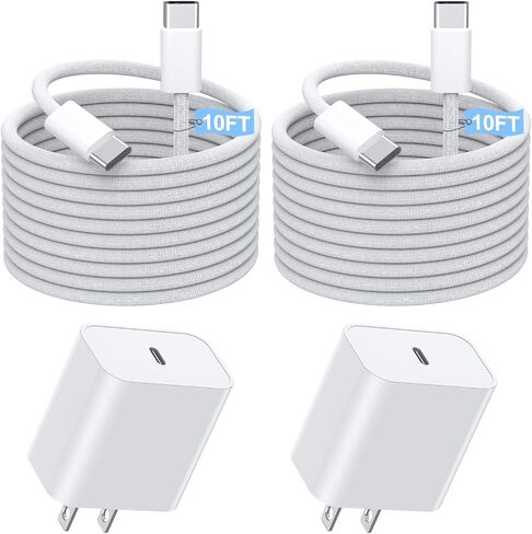 Fast Charging iPhone 17 16 15 Charger,2Pack 10 FT Long USB C Charger woven Cord with 20W USBC Fast Charger Block for iPhone 17/17 Air/17 Pro/17 Pro Max/16/16 Pro/16 Pro Max/15/15 Pro Max/Plus/iPad Pro in Kuwait
