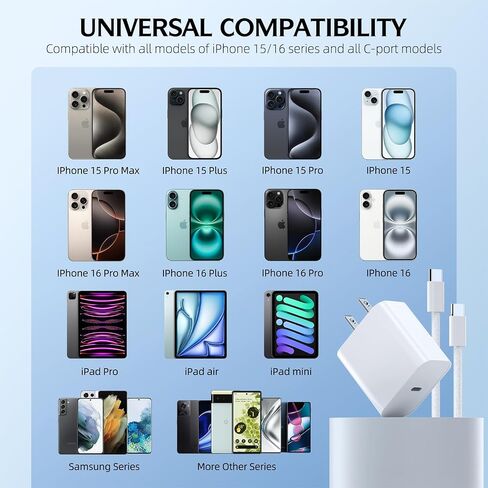 Fast Charging iPhone 17 16 15 Charger,2Pack 10 FT Long USB C Charger woven Cord with 20W USBC Fast Charger Block for iPhone 17/17 Air/17 Pro/17 Pro Max/16/16 Pro/16 Pro Max/15/15 Pro Max/Plus/iPad Pro in Kuwait