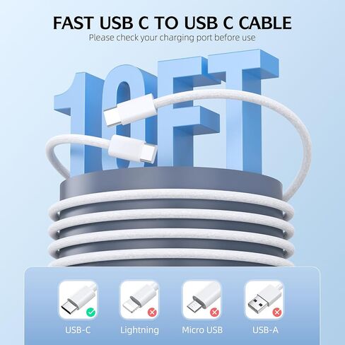 Fast Charging iPhone 17 16 15 Charger,2Pack 10 FT Long USB C Charger woven Cord with 20W USBC Fast Charger Block for iPhone 17/17 Air/17 Pro/17 Pro Max/16/16 Pro/16 Pro Max/15/15 Pro Max/Plus/iPad Pro in Kuwait
