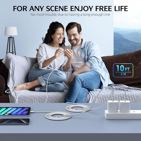 Fast Charging iPhone 17 16 15 Charger,2Pack 10 FT Long USB C Charger woven Cord with 20W USBC Fast Charger Block for iPhone 17/17 Air/17 Pro/17 Pro Max/16/16 Pro/16 Pro Max/15/15 Pro Max/Plus/iPad Pro in Kuwait