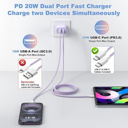 4 عبوات لهاتف iPhone 15 16 17 شاحن سريع الشحن 20 وات بمنفذ مزدوج USB C in Kuwait