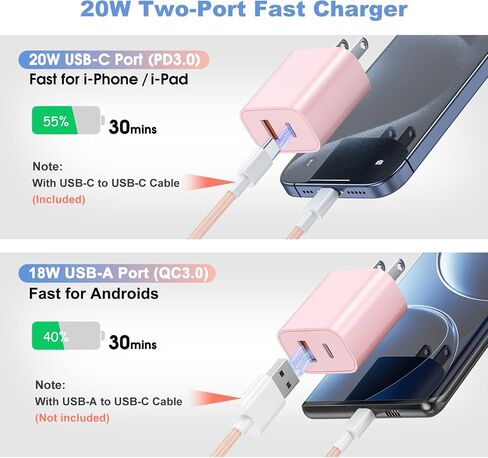 4 عبوات لهاتف iPhone 15 16 17 شاحن سريع الشحن 20 وات بمنفذ مزدوج USB C in Kuwait
