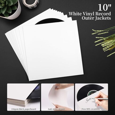 10" White Vinyl Record Outer Jackets – Anti-Static, 350gsm Blank Cardboard Sleeves for 78 RPM Albums, 20 Pack in Saudi Arabia