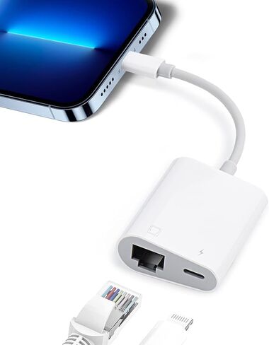 محول إيثرنت متوافق مع Lightning iOS 15، محول شبكة RJ45 Ethernet LAN للوحة الهاتف، كابل 3.3أقدام/1MC، سرعة عالية 10/100 ميجابت في الثانية [فضي] in Kuwait