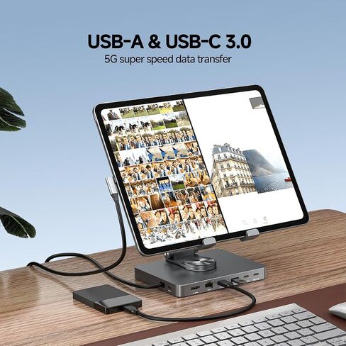 iPad Pro USB C Hub Stand,10 in 1 Rotatable Multiport Adapter for iPad M4 M3 M2 Inch Docking Station 4K 60Hz HDMI, PD, SD/TF Card Reader, USB 3.0, 3.5mm Audio, iPad Accessories for Home Office in Kuwait