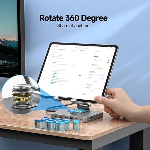 iPad Pro USB C Hub Stand,10 in 1 Rotatable Multiport Adapter for iPad M4 M3 M2 Inch Docking Station 4K 60Hz HDMI, PD, SD/TF Card Reader, USB 3.0, 3.5mm Audio, iPad Accessories for Home Office in Kuwait