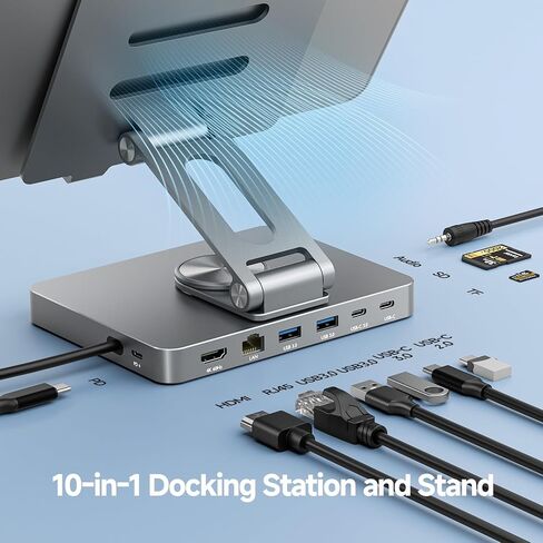 iPad Pro USB C Hub Stand,10 in 1 Rotatable Multiport Adapter for iPad M4 M3 M2 Inch Docking Station 4K 60Hz HDMI, PD, SD/TF Card Reader, USB 3.0, 3.5mm Audio, iPad Accessories for Home Office in Kuwait
