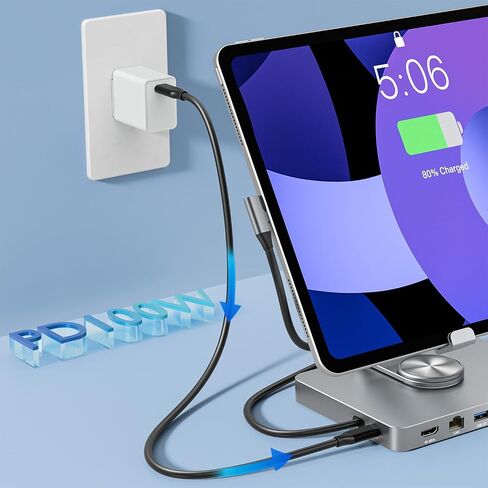 iPad Pro USB C Hub Stand,10 in 1 Rotatable Multiport Adapter for iPad M4 M3 M2 Inch Docking Station 4K 60Hz HDMI, PD, SD/TF Card Reader, USB 3.0, 3.5mm Audio, iPad Accessories for Home Office in Kuwait
