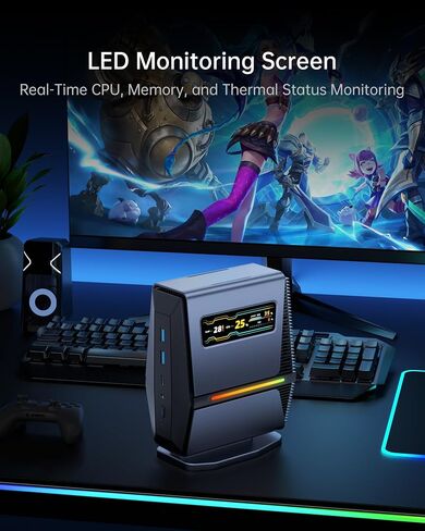 Mini PC LED Display AMD Ryzen 7 8745HS 16GB DDR5 1TB SSD Dual 2.5G LAN in Saudi Arabia