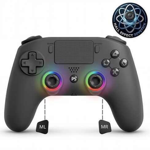 SYRIXAS Wireless Controller Compatible with PS5, Hall Effect Joysticks, RGB Light Bar, Dual Vibration, Motion Sensor, Turbo Function, Bluetooth Gamepad for PS5, PC iOS Android with Audio Jack and Remap Buttons in Saudi Arabia