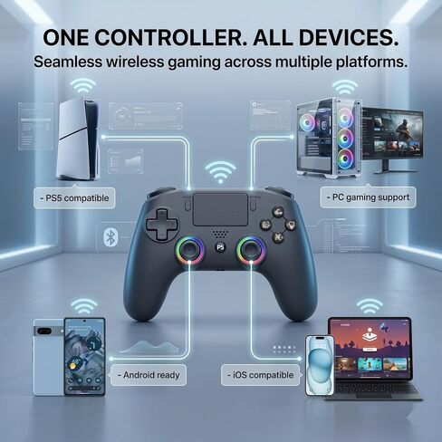 SYRIXAS Wireless Controller Compatible with PS5, Hall Effect Joysticks, RGB Light Bar, Dual Vibration, Motion Sensor, Turbo Function, Bluetooth Gamepad for PS5, PC iOS Android with Audio Jack and Remap Buttons in Saudi Arabia