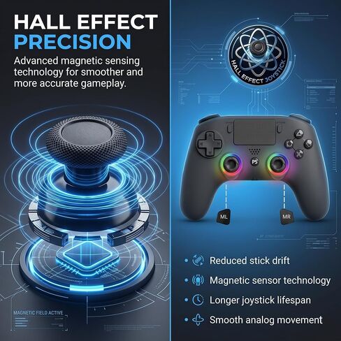 SYRIXAS Wireless Controller Compatible with PS5, Hall Effect Joysticks, RGB Light Bar, Dual Vibration, Motion Sensor, Turbo Function, Bluetooth Gamepad for PS5, PC iOS Android with Audio Jack and Remap Buttons in Saudi Arabia