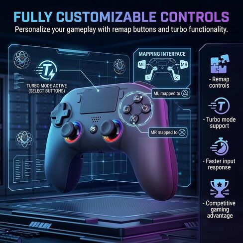 SYRIXAS Wireless Controller Compatible with PS5, Hall Effect Joysticks, RGB Light Bar, Dual Vibration, Motion Sensor, Turbo Function, Bluetooth Gamepad for PS5, PC iOS Android with Audio Jack and Remap Buttons in Saudi Arabia