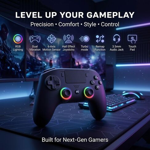 SYRIXAS Wireless Controller Compatible with PS5, Hall Effect Joysticks, RGB Light Bar, Dual Vibration, Motion Sensor, Turbo Function, Bluetooth Gamepad for PS5, PC iOS Android with Audio Jack and Remap Buttons in Saudi Arabia