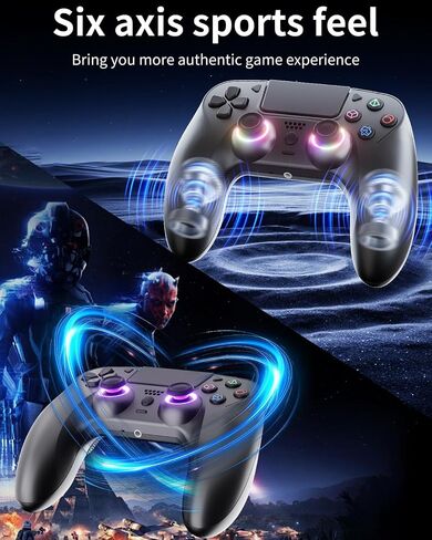 Black Wireless Controller Compatible for PS-5/Pro/Slim/PC, Gradient Color RGB mode/haptic feedback/1000 mAH battery/Motion Sensing/3.5mm Audio Jack in Kuwait