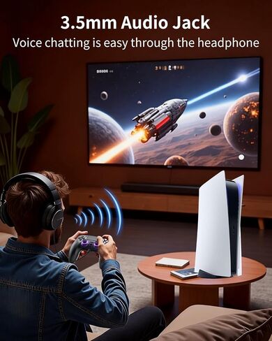 Black Wireless Controller Compatible for PS-5/Pro/Slim/PC, Gradient Color RGB mode/haptic feedback/1000 mAH battery/Motion Sensing/3.5mm Audio Jack in Kuwait