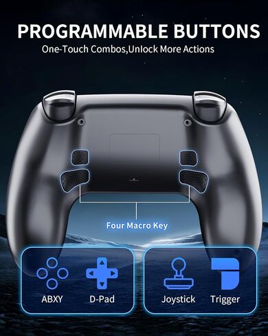 Black Wireless Controller Compatible for PS-5/Pro/Slim/PC, Gradient Color RGB mode/haptic feedback/1000 mAH battery/Motion Sensing/3.5mm Audio Jack in Kuwait