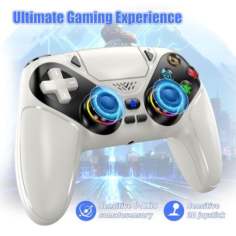 Gamrombo LED Wireless Controller for PS5, Compatible with PS5 Pro/Slim/PC, Dual Vibration, Macro/Turbo Function, 3.5mm Audio Jack, 6-Axis Motion Control Gamepad with Speaker(White) in Saudi Arabia