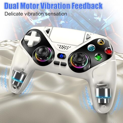 Gamrombo LED Wireless Controller for PS5, Compatible with PS5 Pro/Slim/PC, Dual Vibration, Macro/Turbo Function, 3.5mm Audio Jack, 6-Axis Motion Control Gamepad with Speaker(White) in Saudi Arabia