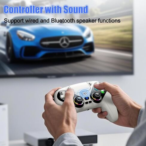 Gamrombo LED Wireless Controller for PS5, Compatible with PS5 Pro/Slim/PC, Dual Vibration, Macro/Turbo Function, 3.5mm Audio Jack, 6-Axis Motion Control Gamepad with Speaker(White) in Saudi Arabia