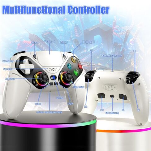 Gamrombo LED Wireless Controller for PS5, Compatible with PS5 Pro/Slim/PC, Dual Vibration, Macro/Turbo Function, 3.5mm Audio Jack, 6-Axis Motion Control Gamepad with Speaker(White) in Saudi Arabia