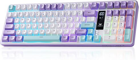 Aula S99pro V2 Wireless Gaming Keyboard,Silent Computer Keyboards,Creamy Membrane Keyboard with Number Pad,Tri-Mode Bluetooth/2.4GHz/USB-C,RGB Backlit,Digital Display Screen - Star Illusion Purple in Saudi Arabia