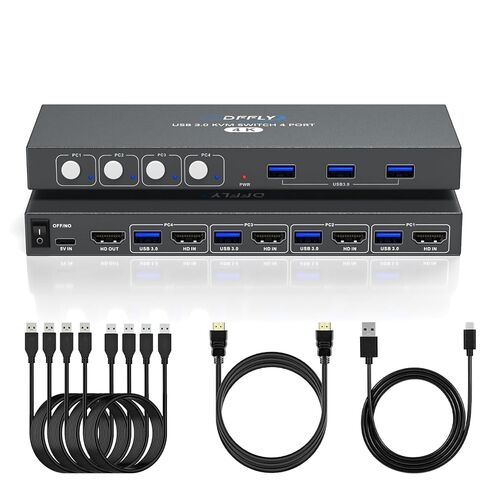 USB3.0 Switch HDMI Kvm Switch 4 أجهزة كمبيوتر 1 شاشات مع 3 منافذ USB، 4K @ 60 هرتز لـ 4 أجهزة كمبيوتر مشاركة لوحة المفاتيح وماوس الشاشة، يدعم التحكم في الأزرار، متوافق مع EDID in Kuwait
