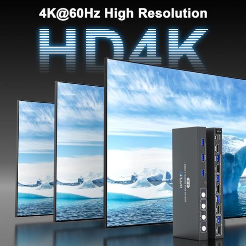 USB3.0 Switch HDMI Kvm Switch 4 أجهزة كمبيوتر 1 شاشات مع 3 منافذ USB، 4K @ 60 هرتز لـ 4 أجهزة كمبيوتر مشاركة لوحة المفاتيح وماوس الشاشة، يدعم التحكم في الأزرار، متوافق مع EDID in Kuwait