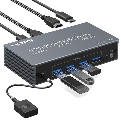 4K @ 120 هرتز HDMI DP Kvm Switch 2 شاشات 2 جهاز كمبيوتر 8K @ 60 هرتز مراقب Displayport KVM Switches، 4 منافذ USB3.0 لـ 2 PC Share Mouse Keyboard و2 شاشات دعم زر التبديل PoC EDID التوصيل والتشغيل in Kuwait