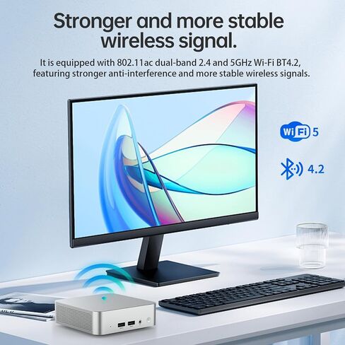 Mini PC Intel N3160(4C/4T) 8GB RAM 128GB SSD(Support 2T) windows/RJ45 LAN 1000M/USB*4/USB-C*2 /HDMI*2 4K Dual Display 2.4G/5G WiFi & BT4.2 Mini Desktop Computer for Home/Office/Business in Kuwait