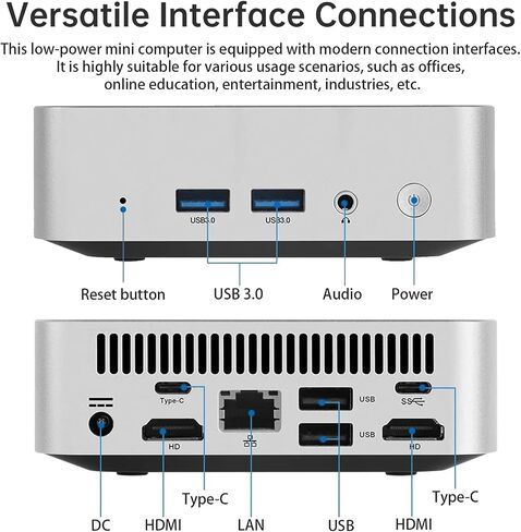 Mini PC Intel N3160(4C/4T) 8GB RAM 128GB SSD(Support 2T) windows/RJ45 LAN 1000M/USB*4/USB-C*2 /HDMI*2 4K Dual Display 2.4G/5G WiFi & BT4.2 Mini Desktop Computer for Home/Office/Business in Kuwait