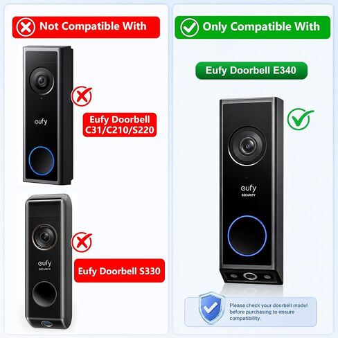 حامل جرس باب فيديو مضاد للسرقة لجرس الباب Eufy E340 فقط، دعامة تثبيت على الباب بدون حفر لكاميرا جرس الباب Eufy، مجموعات جرس باب الشقة لغرفة الإيجار المنزلية، لا يحجب مستشعر الحركة in Kuwait