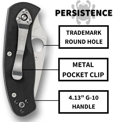 Spyderco Persistence Value Knife with 2.77" Stainless Steel Blade and Durable Black G-10 Handle - PlainEdge - C136GP in Saudi Arabia