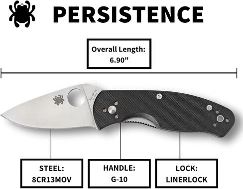 Spyderco Persistence Value Knife with 2.77" Stainless Steel Blade and Durable Black G-10 Handle - PlainEdge - C136GP in Saudi Arabia