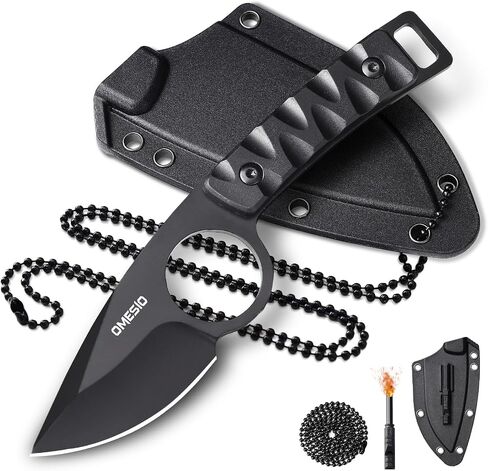 Omesio Neck Knife, Small Fixed Blade Knife, 1.97" 8Cr13MoV Steel, Black in Saudi Arabia