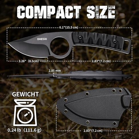 Omesio Neck Knife, Small Fixed Blade Knife, 1.97" 8Cr13MoV Steel, Black in Saudi Arabia