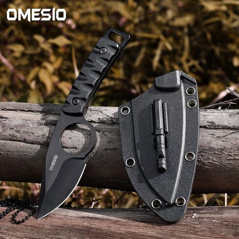 Omesio Neck Knife, Small Fixed Blade Knife, 1.97" 8Cr13MoV Steel, Black in Saudi Arabia