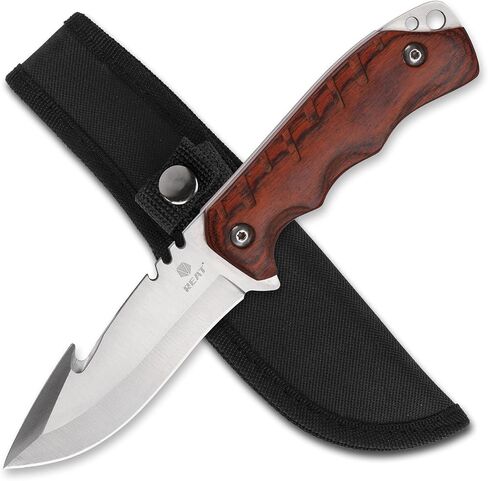 REAT Fixed Blade Knife with Sheath,3.5" 440C Stainless Steel Blade with Gut Hook Design,Ergonomic Wood Handle,Sharp Bushcraft Knife,Hunting Knife for Camping,Hiking,Survival,Skining,Gifts for Men,Women in Kuwait