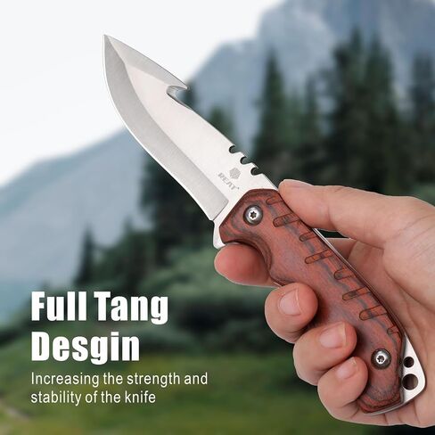 REAT Fixed Blade Knife with Sheath,3.5" 440C Stainless Steel Blade with Gut Hook Design,Ergonomic Wood Handle,Sharp Bushcraft Knife,Hunting Knife for Camping,Hiking,Survival,Skining,Gifts for Men,Women in Kuwait
