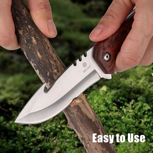 REAT Fixed Blade Knife with Sheath,3.5" 440C Stainless Steel Blade with Gut Hook Design,Ergonomic Wood Handle,Sharp Bushcraft Knife,Hunting Knife for Camping,Hiking,Survival,Skining,Gifts for Men,Women in Kuwait