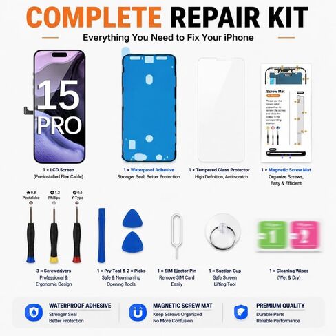 LMQ for iPhone 15 Pro Screen Replacement 6.1'' LCD with Repair Tool Kits in Saudi Arabia